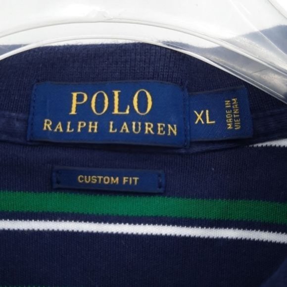 VTG 90s Polo Ralph Lauren Blue Green Stripe Custom Fit Short Sleeve Polo Size XL - Picture 6 of 9